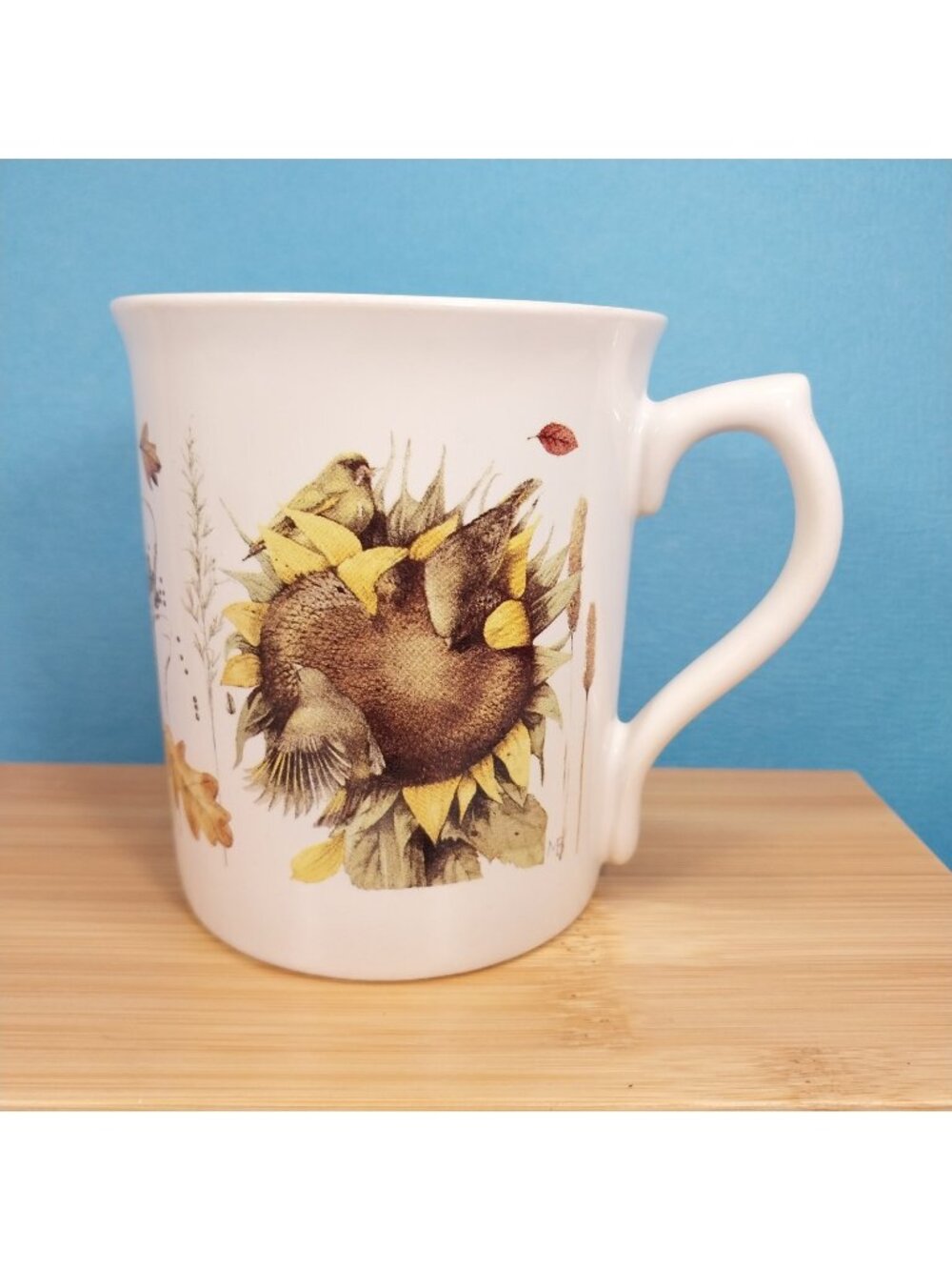 Vtg 1997 Marjolein Bastin Coffee Mug Birds on a Sunflower, Black Eyed Susans